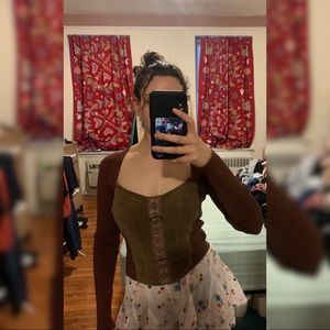 Brown corset style sweater with suede front